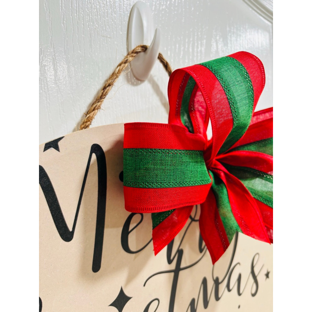 Round Holiday Door Decor Merry Christmas Sign with Custom Bow,
19” Diameter - Picture 2 of 3